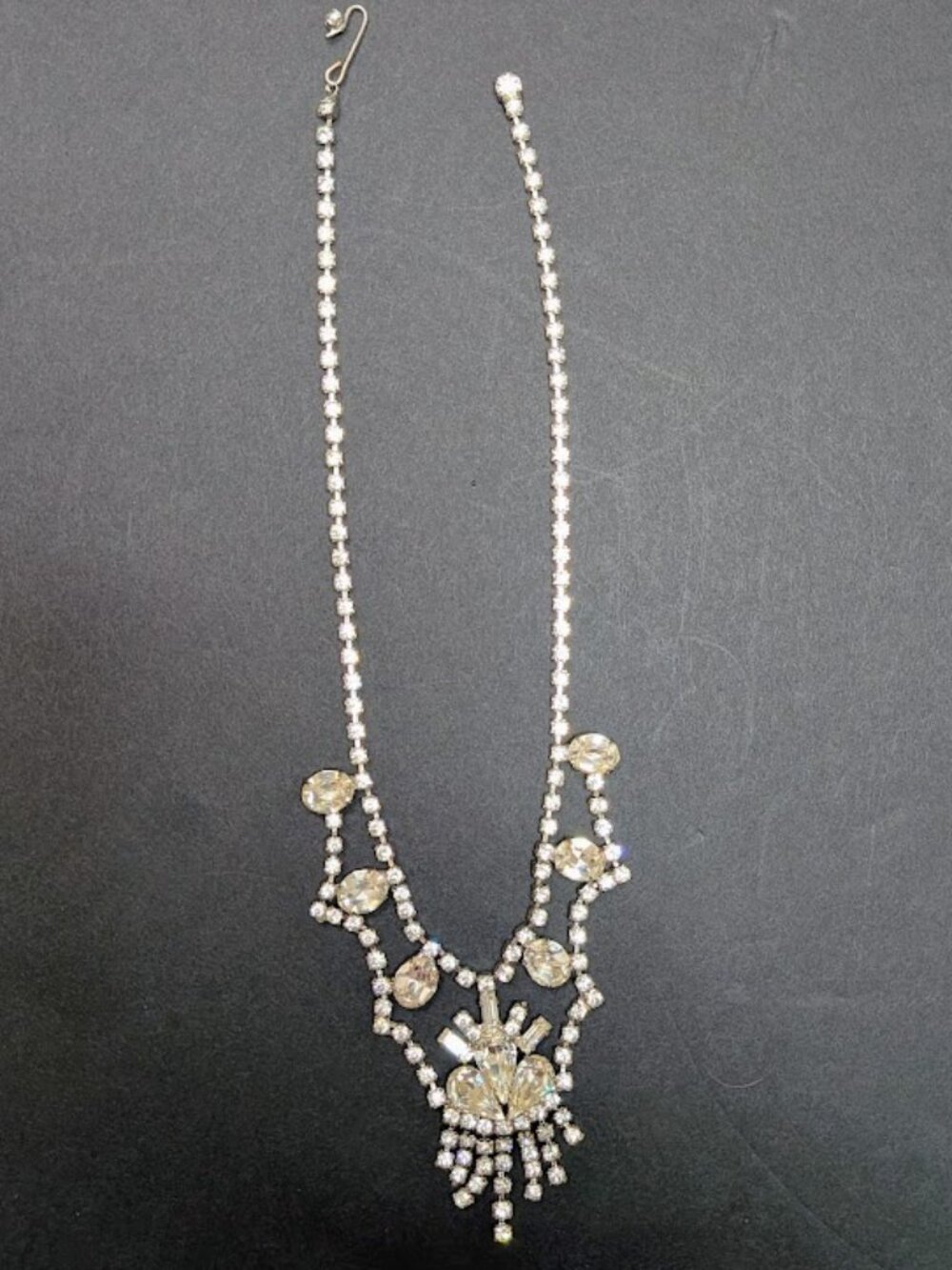 Vintage 1950s Clear Rhinestone Festoon Bib Necklace Art Deco